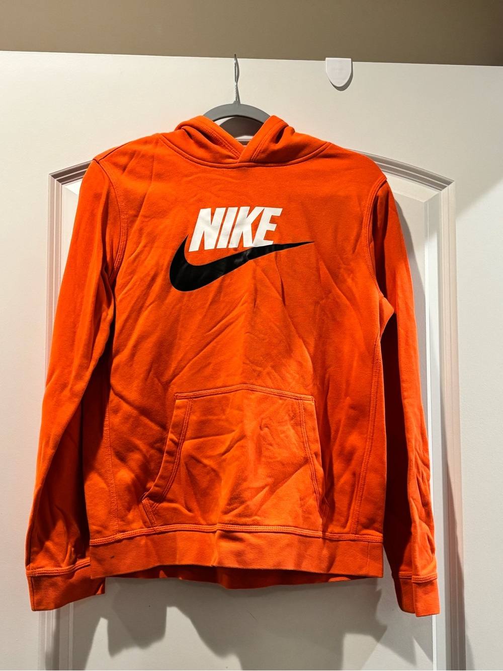 Nike Orange Crewneck Hoodie with Black Swoosh